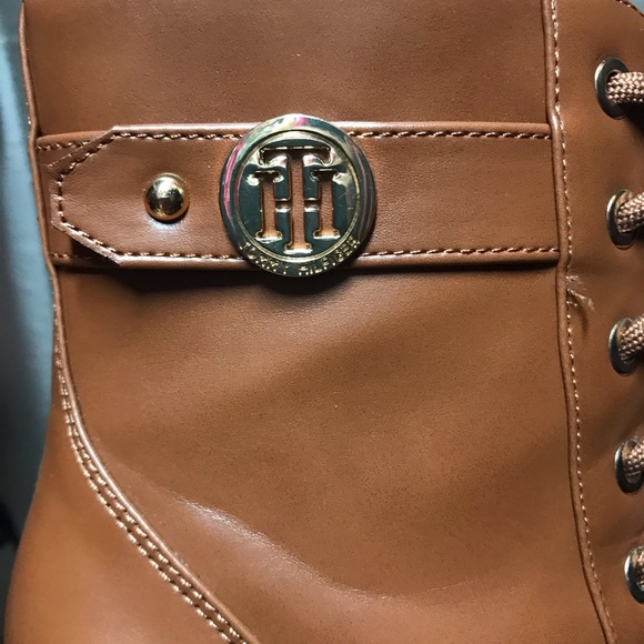 NWOT-camel color tan lace up booties with cozy insulation and tall chunky heel. - Picture 4 of 8